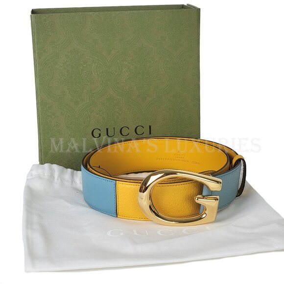 GUCCI BELT 709954 G LOGO BUCKLE TWO TONE LEATHER NEW - Picture 2 of 14